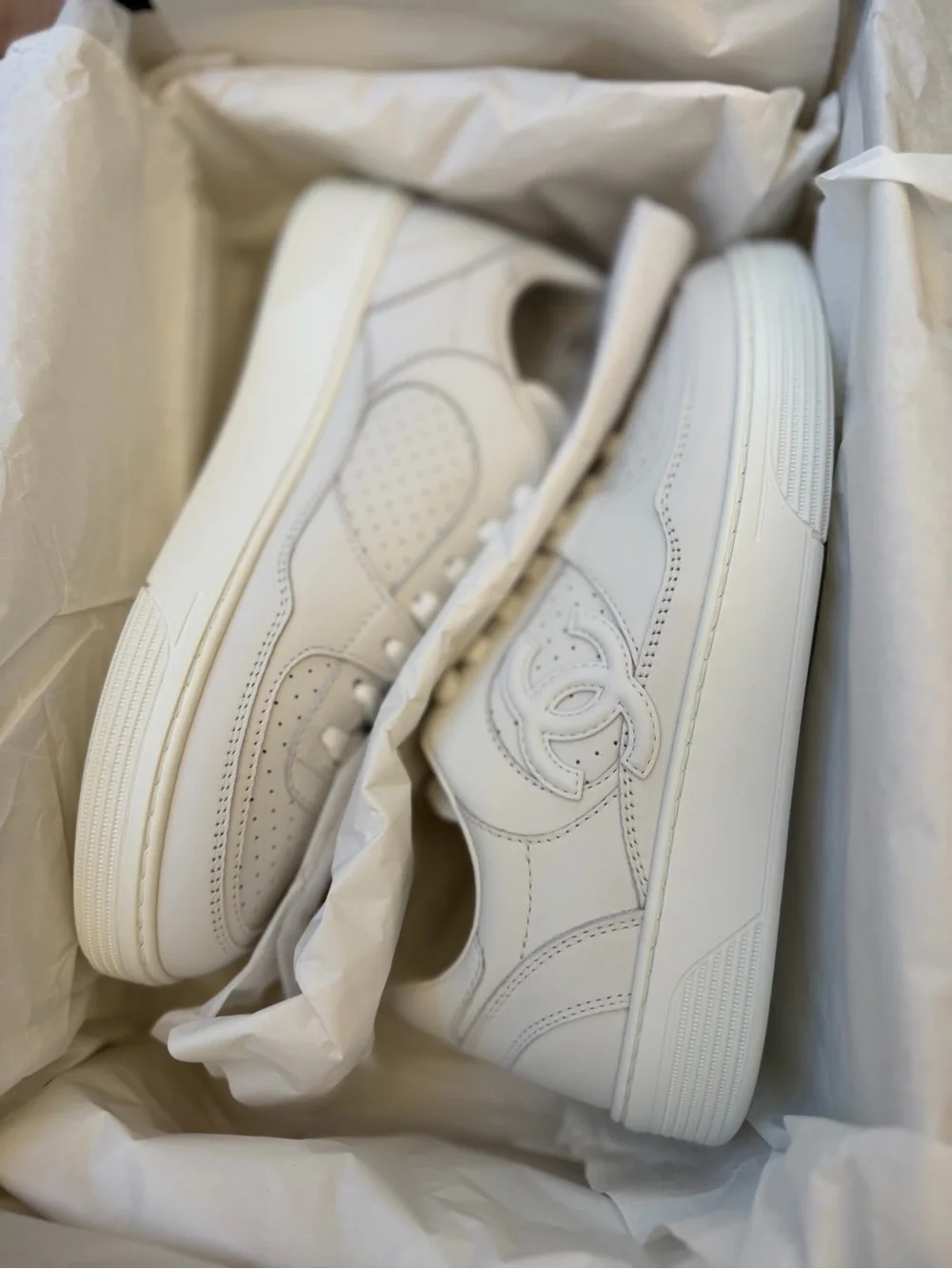CHANEL Women’s Leather Low-Top Sneakers with CC Logo